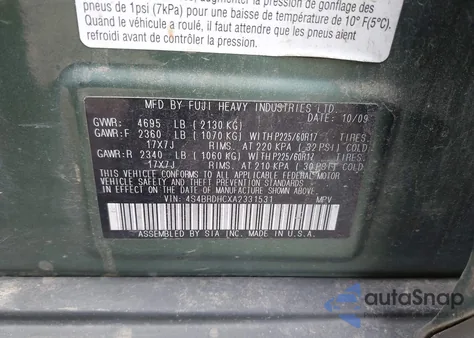 2010 Subaru Outback 3.6R Premium from USA, damaged, VIN 4S4BRDHCXA2331531